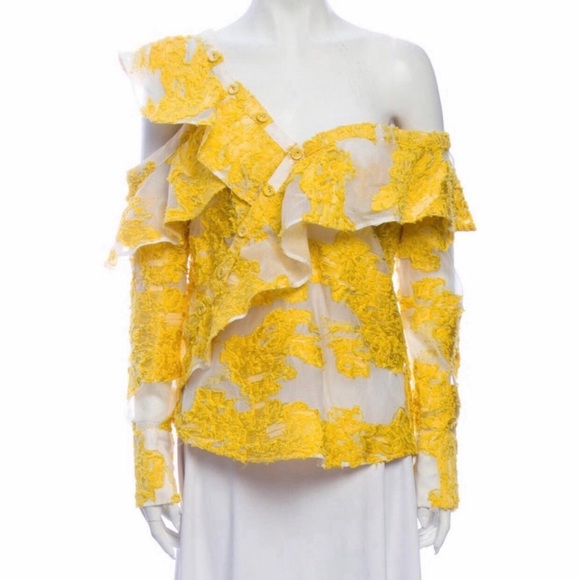 Self-Portrait Off The Shoulder Fil Coupe Frill Yellow Embroidered Top US6 UK10 - Picture 3 of 13